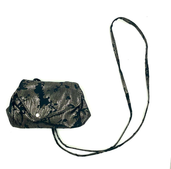 Sofia Convertible Bag in Black Suede with Lizard Pewter Print