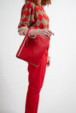 Hands-Free Bracelet Bag - Large Clutch in Red with Pearl Ring