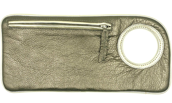 Hands Free Bracelet Clutch -Medium-pewter Metallic Leather with pearl Ring