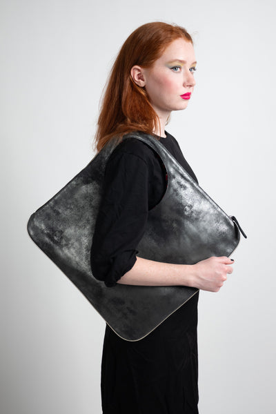 Diamond Shoulder Bag in Graphite Matte with Pearl Trim