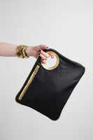 Hands-Free Bracelet Bag - Large Clutch in Black with Gold Trim