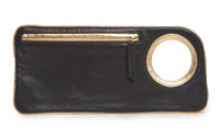 Hands-Free Bracelet Clutch - Medium -  Black Matte soft leather with  Gold Ring