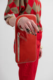 Hands-Free Bracelet Clutch - Medium - Red Leather with Pearl Ring