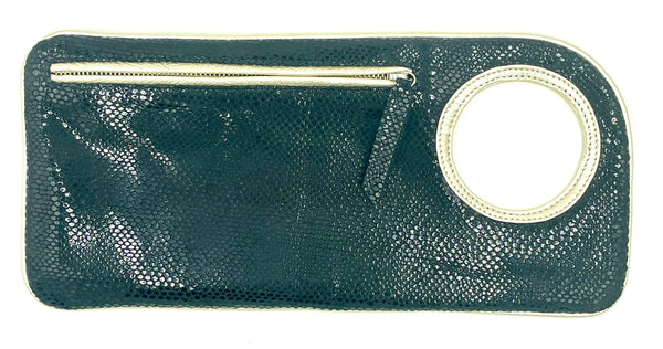 Hands-Free Bracelet Clutch - Medium - black  pattern  with Pearl Ring