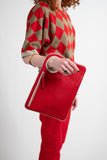 Hands-Free Bracelet Bag - Large Clutch in Red with Pearl Ring