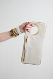 Hands - Free Bracelet Clutch - Medium - Olive embossed  Suede skin with cream  trim