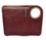 Hands-Free Bracelet Bag - Large Clutch in Brick smooth leather with bronze piping
