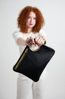 Hands-Free Bracelet Bag - Large Clutch in Black Matte with Gold trim