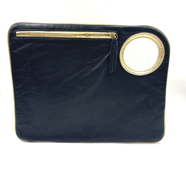 Hands-Free Bracelet Bag - Large Clutch in Black Matte with Gold trim