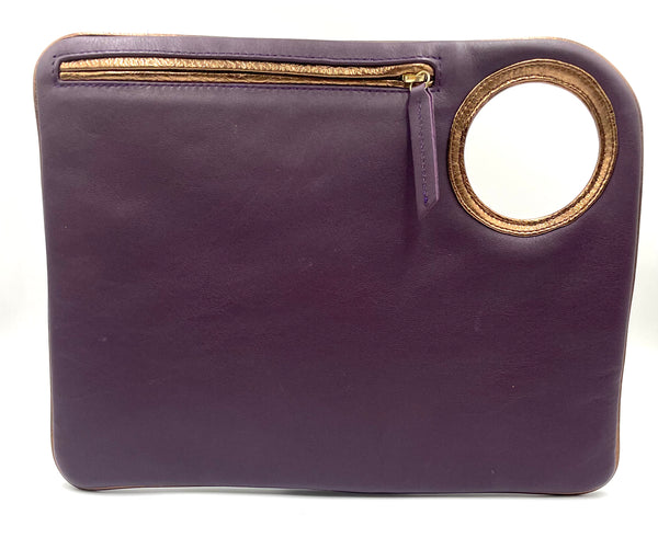 Hands-Free Bracelet Bag - Large Clutch in solid smooth grape with copper trim