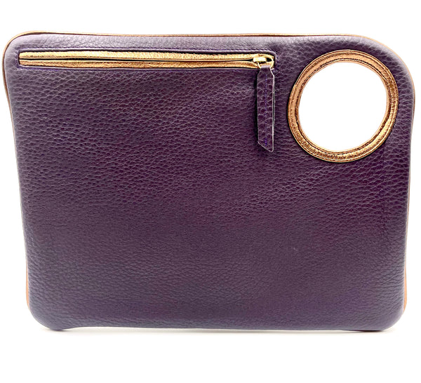 Hands-Free Bracelet Bag - Large Clutch in pebble grape with copper trim