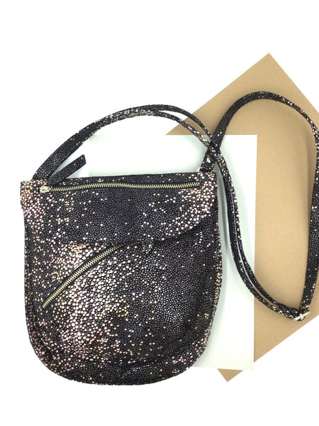 Rolita Crossbody Bag in Stingray Pattern on Black Suede