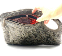 Hands-Free Bracelet Bag - Large Clutch in Olive Embossed Suede
