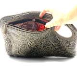 Hands-Free Bracelet Bag - Large Clutch in Olive Embossed Suede