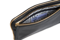 Hands-Free Bracelet Clutch - Medium -  Black Matte soft leather with  Gold Ring