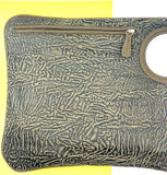 Hands-Free Bracelet Bag - Large Clutch in Olive Embossed Suede