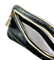Hands - Free Bracelet Clutch - Medium - Black lamb skin with curved lines