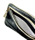 Hands Free Bracelet Clutch -Medium-  Black Embossed texture Lamb skin with Light Grey Ring