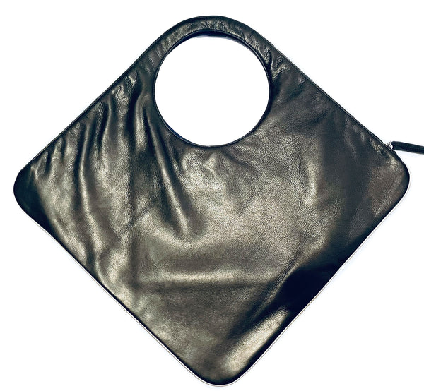 Diamond Shoulder Bag in Black with Pearl Trim