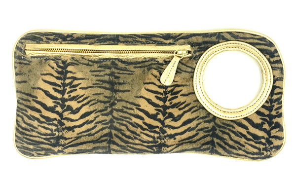 Hands Free Bracelet Clutch - Medium - Tiger Print on Suede