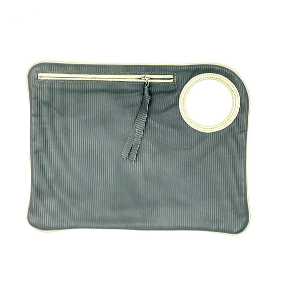 Hands-Free Bracelet Bag - Large Clutch in Grey embossed stripe with Silver or Olive Ring