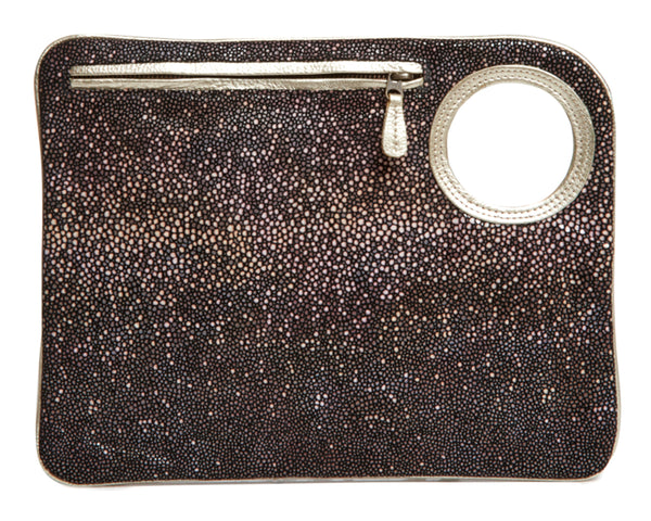Hands-Free Bracelet Bag - Large Clutch in Stingray with Pearl Piping