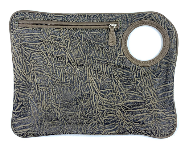 Hands-Free Bracelet Bag - Large Clutch in Olive Embossed Suede