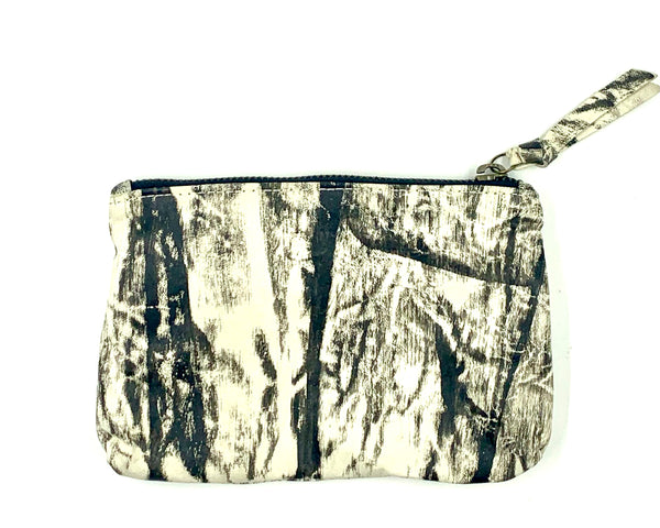 Make Up Pouch in Paint Brush Print Over Lamb Skin